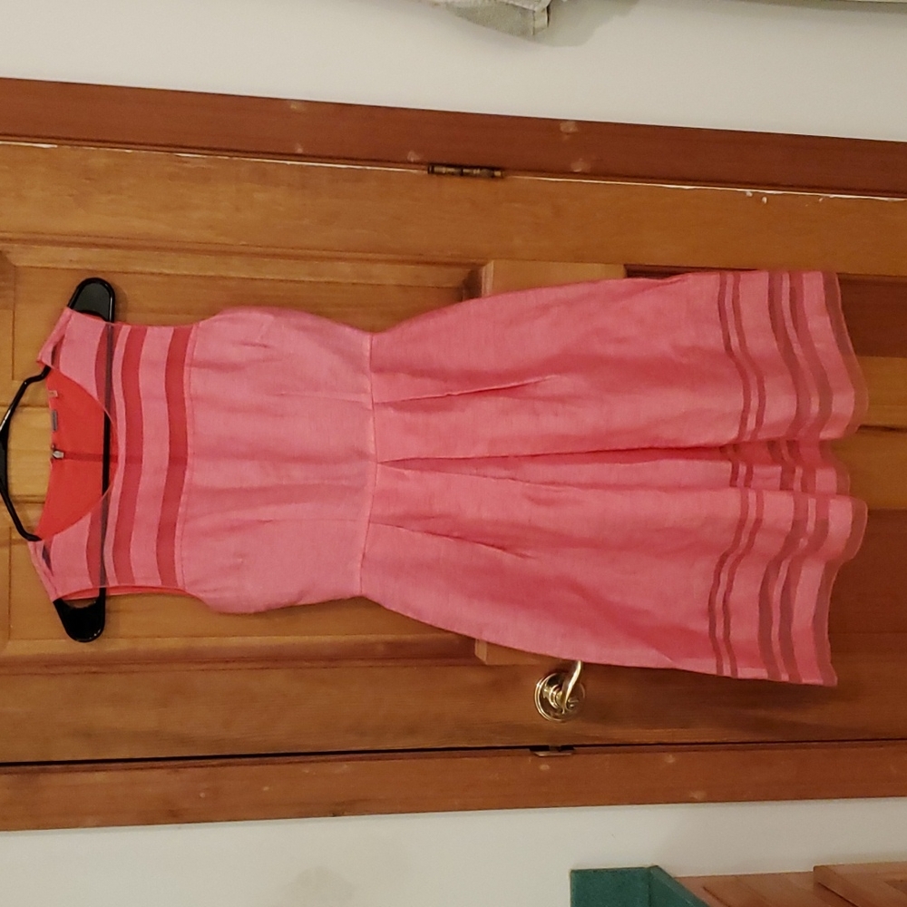 Elie Tahari coral pink linen dress size 36